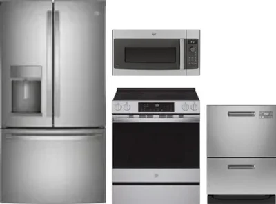 4 Piece Package Includes Refrigerator, Range, Microwave And Dishwasher